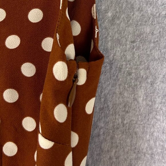 Sanctuary Dress Women 0 Brown White Polka Dot Mini Wrap Ruffle Preppy Casual NWT - Picture 10 of 12